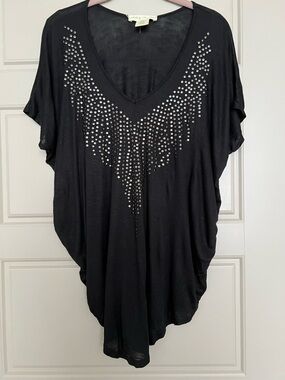 Anthropologie Black V-Neck Studded Dolman Tee